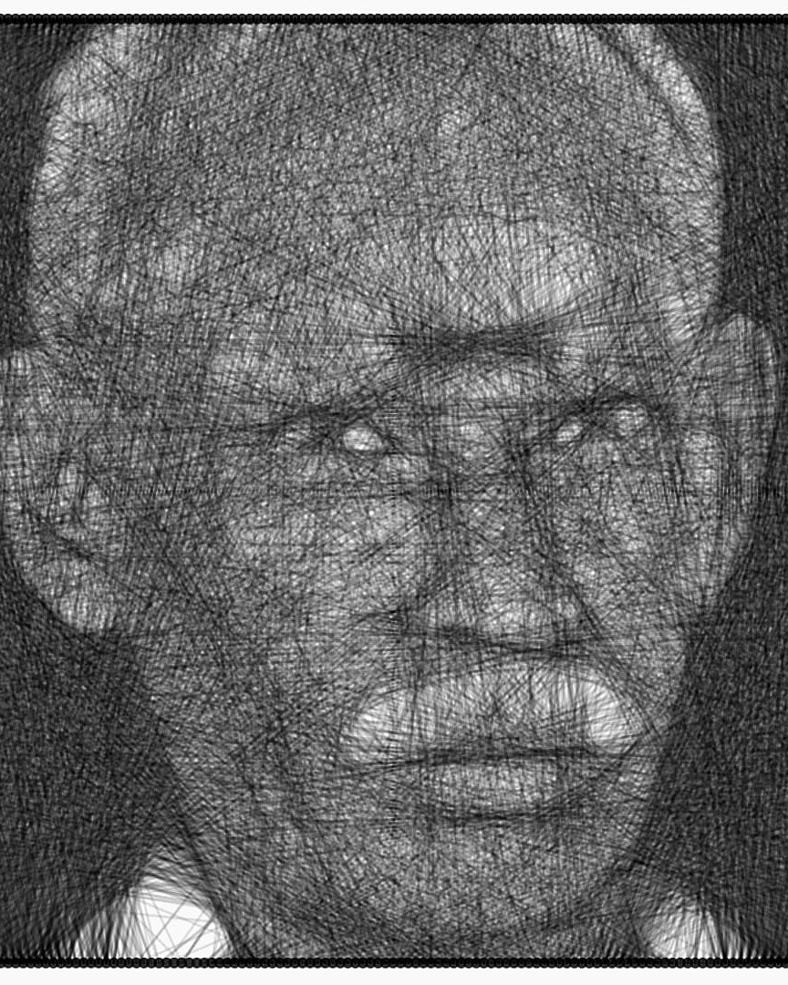 Close-up of the thread detail on a portrait